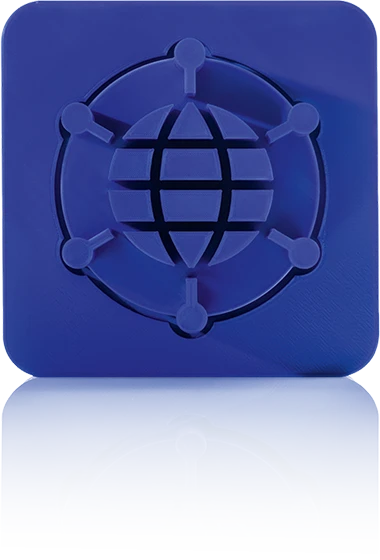 Das Symbol ist unicolor in blau und zeigt eine stilisierte Weltkugel mit einem Gitter aus Längs- und Breitengradlinien, umgeben von einem Netzwerk aus sechs verbundenen Knotenpunkten in einem Kreis. Es befindet sich in einem Quadrat mit abgerundeten Ecken. Dieses Icon steht für den Web-Applikationsserver von crossbase.