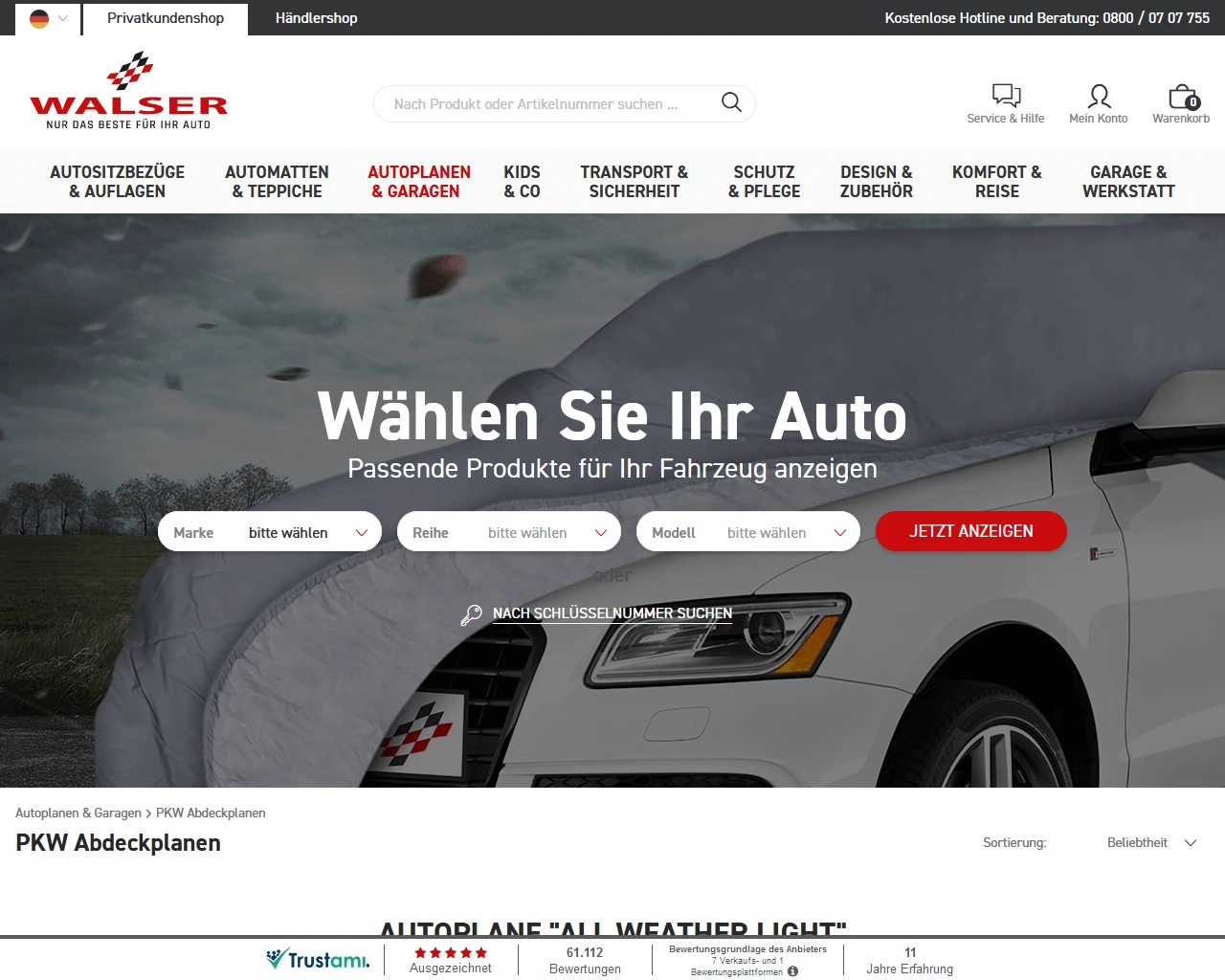 Screenshot des Onlineshops von WALSER.