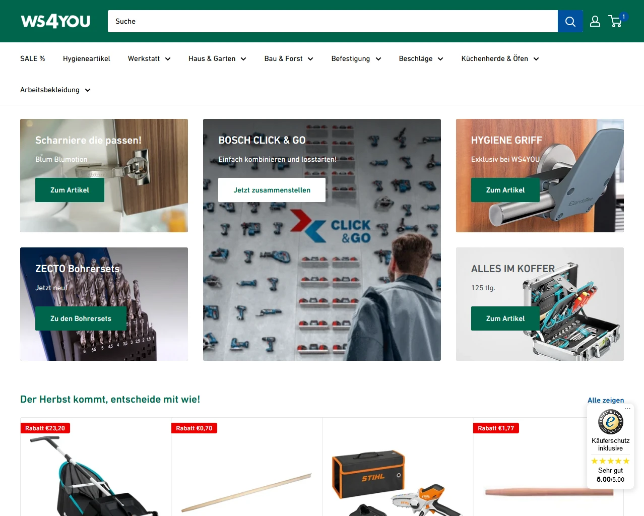 Screenshot des Weyland Steiner-Onlineshops.