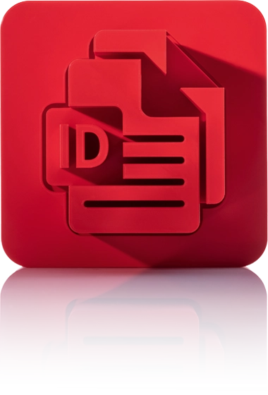 Das Symbol zeigt ein Zahnrad, in das ein stilisiertes Dokument integriert ist. Das Symbol befindet sich in einem roten Quadrat mit abgerundeten Ecken. Dieses Icon steht für das Print-Publishing von crossbase.