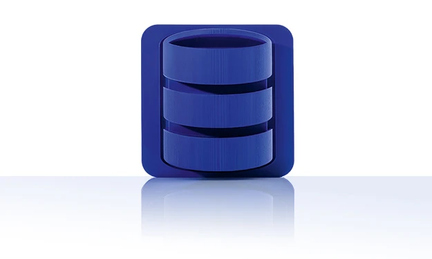 Das Symbol zeigt drei übereinanderliegende Balken, die eine Datenbank abbilden. Es ist in einem blauen Quadrat mit abgerundeten Ecken dargestellt. Dieses Icon steht für das Datenbank-Basismodul von crossbase.