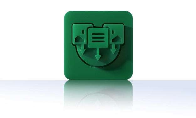 Das Symbol ist unicolor grün und zeigt ein Dialogfeld mit Textlinien, das von zwei weiteren Dialogsymbolen flankiert wird. Es ist in einem Quadrat mit abgerundeten Ecken dargestellt. Dieses Icon steht für den Sales Information Service von crossbase.