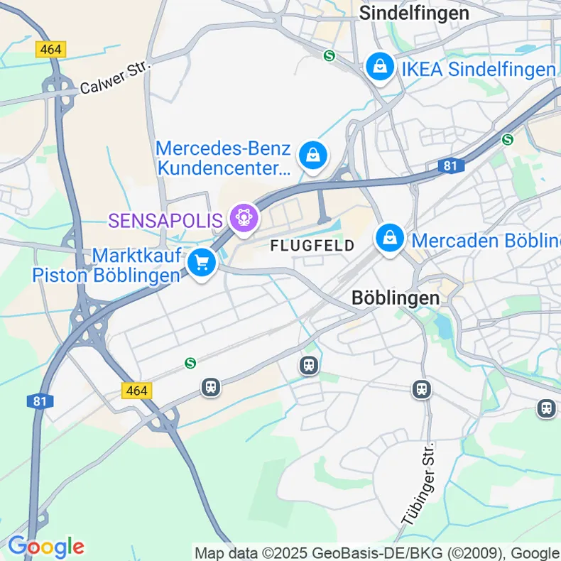 Map view from Google Maps showing the location of crossbase mediasolution GmbH in Böblingen.