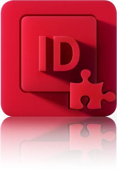 The InDesign logo with a puzzle piece at the bottom right edge. The icon is in a red square with rounded corners. This icon stands for the InDesign plug-in from crossbase.
