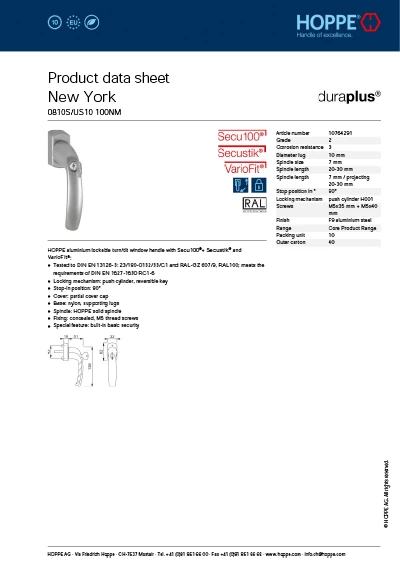 Generated product data sheet from HOPPE with English content.