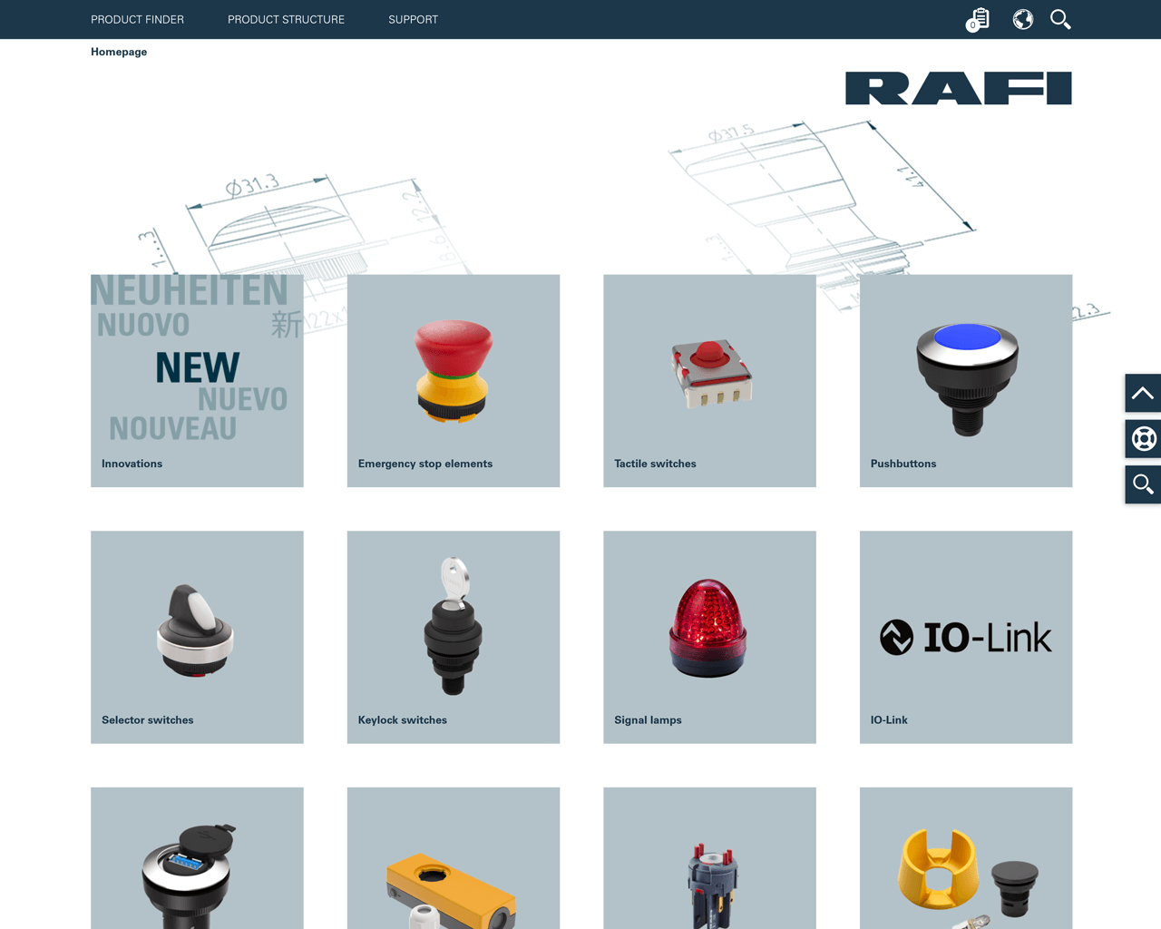 Screenshot of the RAFI online catalog with tile view.