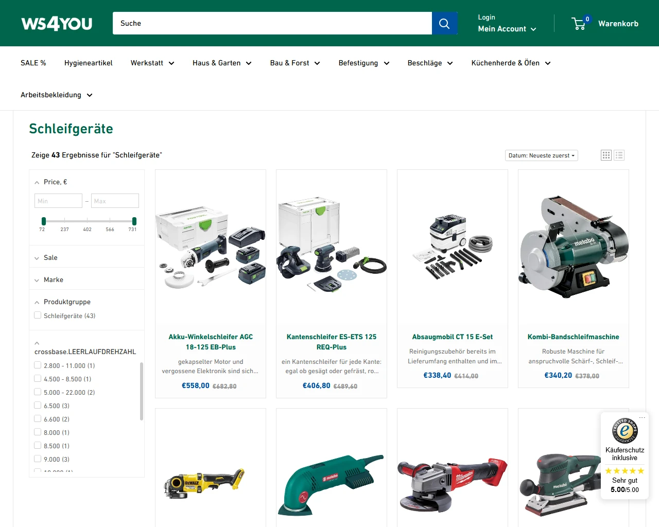 Capture d'écran de la boutique en ligne de Weyland Steiner.