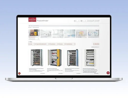 asecos : Recherche de produits avec de nouvelles fonctions