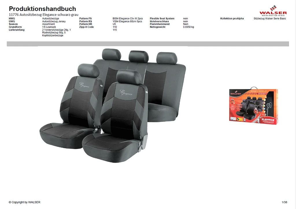 Page d'un manuel de production de WALSER créé de manière automatisée, avec illustration du produit.