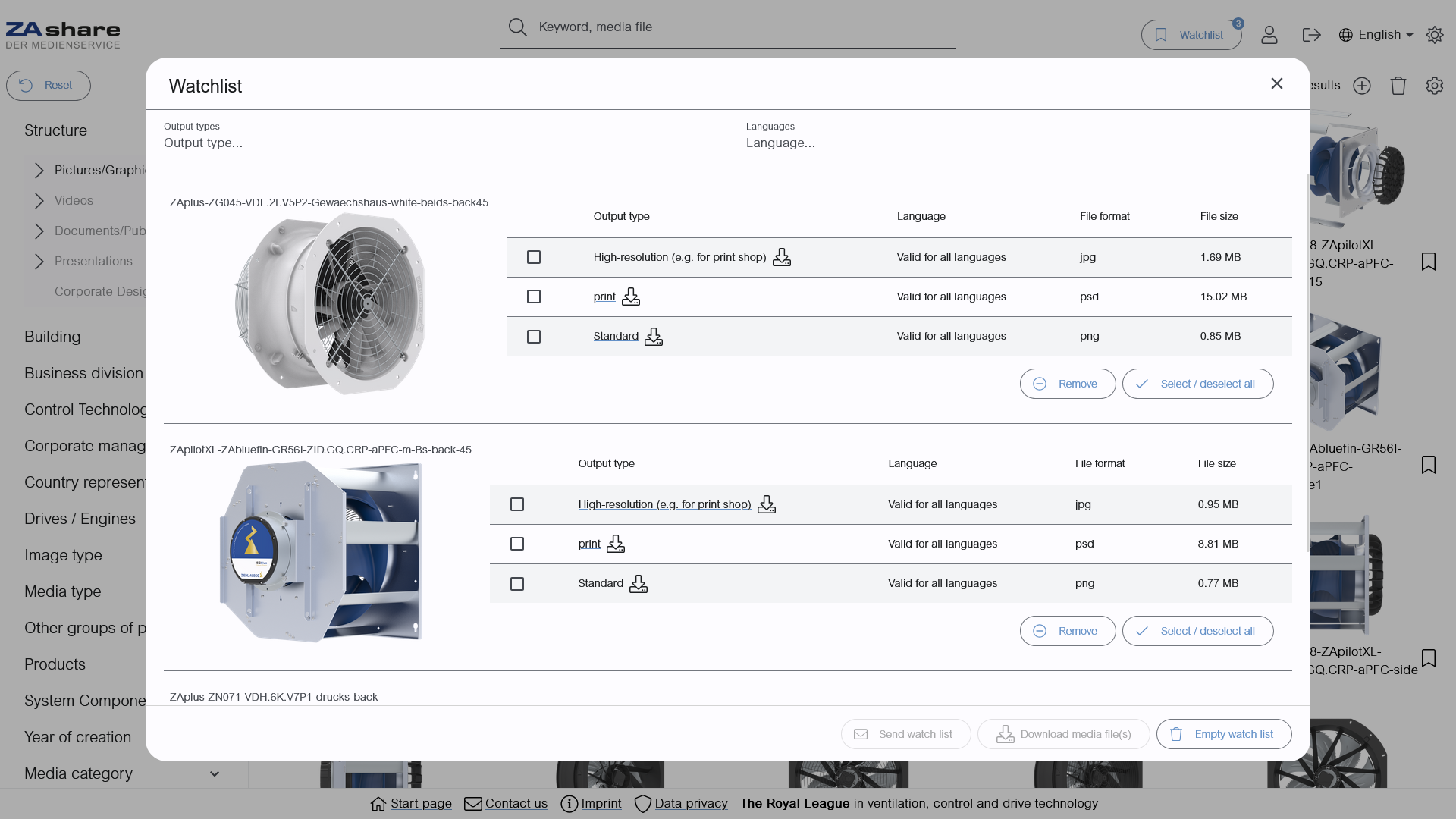 Collection du service médias de ZIEHL-ABEGG avec des articles notés.